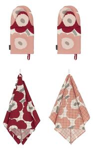 Marimekko Pieni Unikko kitchen towel+oven mitt 4 pieces Cotton-dark cherry-rose