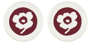 Marimekko Oiva Unikko plate Ø25 cm 2-pack White-dark cherry-brown