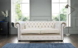 Chesterfield Handmade 3 Seater Sofa Settee Pimlico Cream Fabric In Classic Style