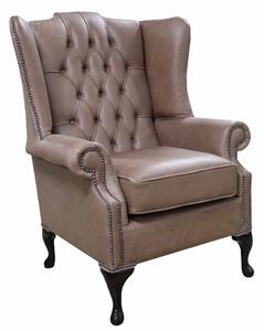 Chesterfield Prince's Flat High Back Wing Chair Selvaggio Beaver Brown Leather In Mallory Style