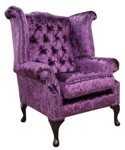 Chesterfield High Back Wing Chair Shimmer Amethyst Purple Velvet In Queen Anne Style
