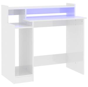Desk with LED Lights High Gloss White 97x45x90 cm Engineered Wood