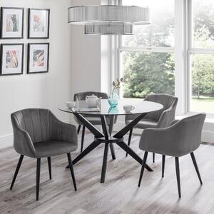 Hayden Round Glass Top Dining Table with 4 Hobart Chairs black