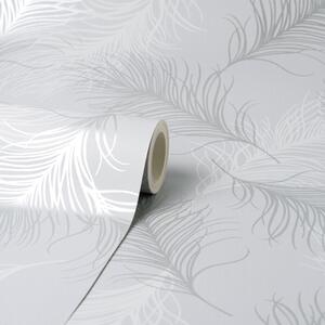 Feather Silver Wallpaper Grey