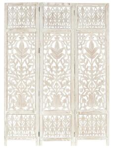 Hand carved 3-Panel Room Divider White 120x165 cm Solid Mango Wood