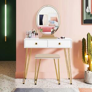 Costway Dressing Table with Vanity Mirror and Stool-White