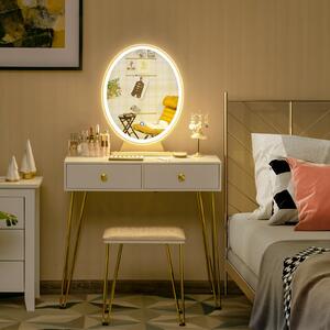 Costway Dressing Table with Vanity Mirror and Stool-White