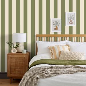 Olive Bold Stripe Matte Flat Wallpaper