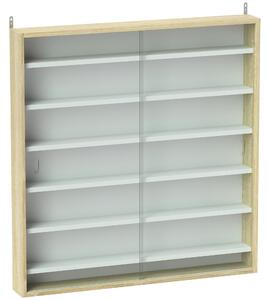 HOMCOM 7-Tier Wall Display Shelf Unit Cabinet w/ 6 Adjustable Shelves Glass Doors Home Office Ornaments 83x80cm, Oak