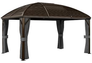 Outsunny 3 x 4m Hardtop Gazebo Canopy with Metal Roof, Aluminium Gazebo Permanent Pavilion with Netting and Curtains, Dark Grey