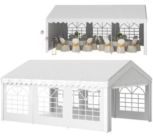 Outsunny 6 x 4m Wedding Tent, Portable Carport Shelter with Removable Sidewalls & Doors, Party Tent Canopy, White Aosom UK