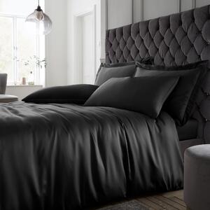 Catherine Lansfield Silky Soft Satin Duvet Cover Bedding Set Black