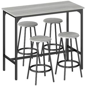 HOMCOM Five-Piece Industrial-Style Bar Table Set - Grey/Black Aosom UK