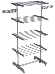 HOMCOM 4-Tier Clothes Airer, Foldable Clothes Drying Rack, Stainless Steel Clothes Dryer with Wheels & Wings, Easy Assembly Aosom UK