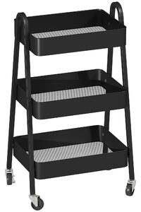 HOMCOM 3-Tier Storage Trolley on Wheels - Black