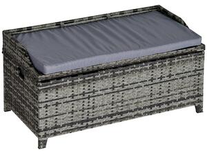 Outsunny Waterproof Patio PE Rattan Wicker Storage Basket Box Bench Seat Furniture w/ Cushion Mixed Grey Aosom UK