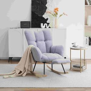 Modern Teddy Fabric Tufted Upholstered Rocking Chair with Pull-out Footrest, Ergonomic Backrest, Perfect for Relaxing, 80x70x95 cm, Grey Aosom UK