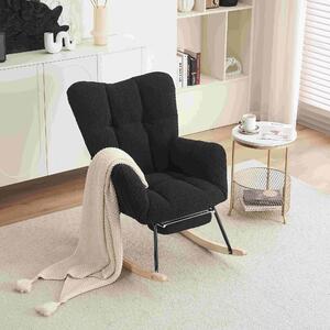 Upholstered Rocking Chair with Teddy Fabric, Pull-out Footrest, Ergonomic Backrest, Modern Rocker for Reading, Relaxing, 80x70x95 cm, Black Aosom.UK