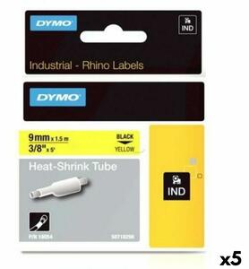 Laminated Tape for Labelling Machines Rhino Dymo ID1-9 Yellow Black 9 x 1,5 mm (5 Units)