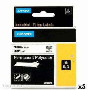 Laminated Tape for Labelling Machines Rhino Dymo ID1-9 9 x 5,5 mm Black Polyester White (5 Units)