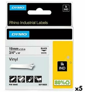 Laminated Tape for Labelling Machines Rhino Dymo ID1-19 19 x 5,5 mm Black White Stick Self-adhesives (5 Units)