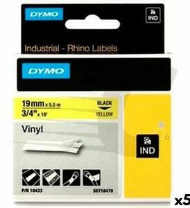 Laminated Tape for Labelling Machines Rhino Dymo ID1-19 19 x 3,5 mm Black Yellow Self-adhesives (5 Units)