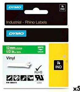 Laminated Tape for Labelling Machines Rhino Dymo ID1-12 12 x 5,5 mm White Green Stick Self-adhesives (5 Units)