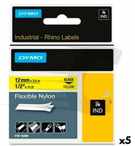 Laminated Tape for Labelling Machines Rhino Dymo ID1-12 Yellow Black 12 x 3,5 mm Self-adhesives (5 Units)