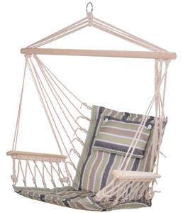 Outsunny Hanging Hammock Chair, Outdoor Garden Rope Swing with Wooden Arms, Wide Safe Seat, Stylish Multicoloured Stripes Aosom UK