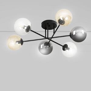 Glassy ceiling light 6-bulb, straight grey/amber