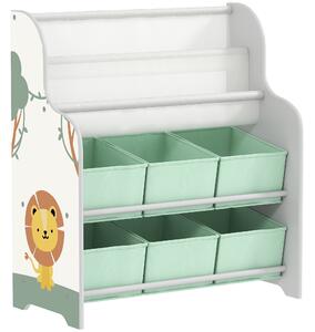 AIYAPLAY Kids Storage Unit, Toy Organiser with 6 Fabric Drawers and 2-Tier Sling Book Rack for Bedroom, Playroom, Nursery, Green