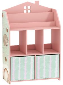 AIYAPLAY Kids Bookshelf with Storage, Toy Storage Unit with Book Display, Shelves and Fabric Drawers for Playroom Nursery, Pink