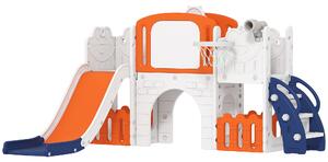 AIYAPLAY 7 in 1 Toddler Slide Set with Basketball Hoop, Climbing Frame, Telescope, Drawing Board, Storage Box, Orange