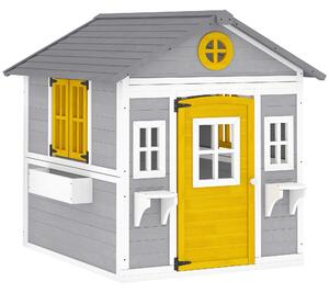 Outsunny Wooden Playhouse with Doors, Windows, Plant Pots, Boxes, for 3-8 Years - Grey