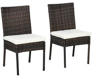 Outsunny Set of Two Armless Rattan Garden Chairs - Brown