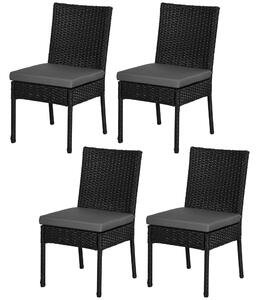 Outsunny Rattan Garden Chairs Set of Four, Armless Design, Weather-Resistant & Durable, Black