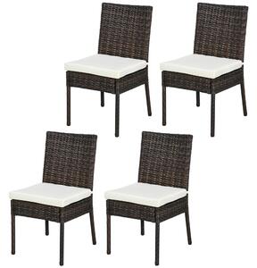 Outsunny Rattan Garden Chairs, Set of Four Armless, Brown