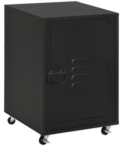 HOMCOM Rolling Bedside Cabinet: Industrial Style with Metal Door, Adjustable Shelf & Wheels for Bedroom Storage, Sleek Black