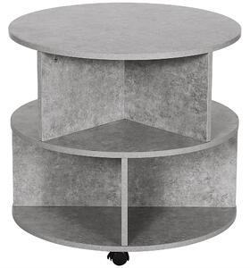 HOMCOM 2 Tier Round Side End Table Coffee Desk with Divided Shelves Tea Table Storage Unit Living Room Organiser with Wheels - Cement colour