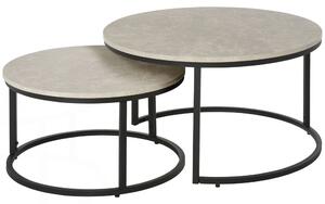 HOMCOM 2 Pcs Stacking Coffee Table Set w/ Steel Frame Marble-Effect Top Foot Pads Nest of Tables Storage Display Black/Grey
