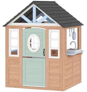 AIYAPLAY Wooden Playhouse for Kids, Wendy House with Pet Door, Play Kitchen, Half Door and Windows for Indoor Outdoor, Ages 2+