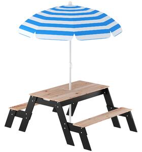AIYAPLAY Kids Garden Furniture with Parasol, 3 in 1 Wooden Sand and Water Table with 2 Hidden Play Boxes for Patio, Ages 3-6