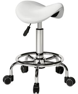 HOMCOM Salon Saddle Stool, Rolling Saddle Chair for Massage, Spa, Clinic, Beauty, Hairdressing and Tattoo, White