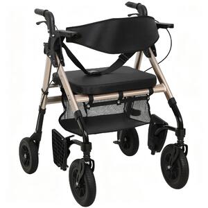 HOMCOM 2-in-1 Rollator Walker & Transport Wheelchair with Seat, Foldable Mobility Aid with Brakes & Footrests for Seniors, Safe & Comfortable Walking Support, Black Aosom UK