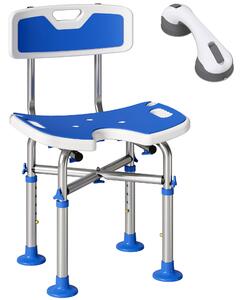 HOMCOM Shower Chair with U-Shaped Cutout, Height Adjustable Bath Bench, Padded Shower Stool for Elderly, Senior, Disabled, Blue
