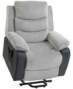HOMCOM Overstuffed Corduroy Electric Lift Recliner Chair - Light Grey