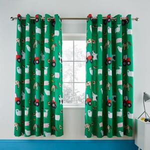 Catherine Lansfield Farmyard Animals Green Eyelet Curtains