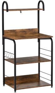 HOMCOM 4-Tier Baker's Rack, Microwave Stand with 4 Hooks, Kitchen Storage Unit for Spices, Pots and Pans, Rustic Brown
