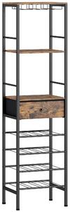 HOMCOM Industrial Wine Bar Cabinet Freestanding Liquor Cabinet 16-Bottle Wine Rack Glass Holder Rustic Brown