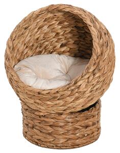 PawHut Wicker Cat Bed, Elevated Rattan Basket with Soft Washable Cushion, 50 x 42 x 60 cm, Brown